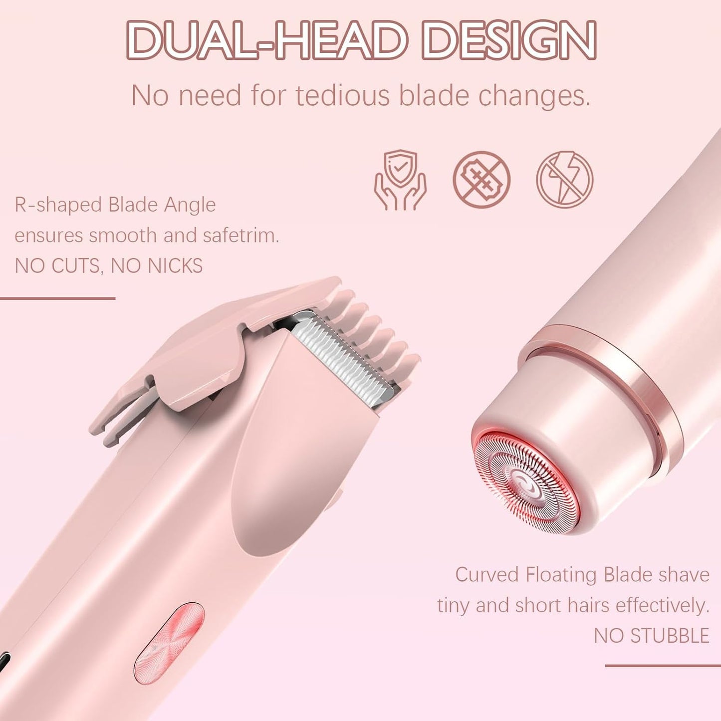 2-in-1 Women's Bikini Trimmer - Rechargeable, IPX7 Waterproof | Pain-Free for Face/Body/Sensitive Areas