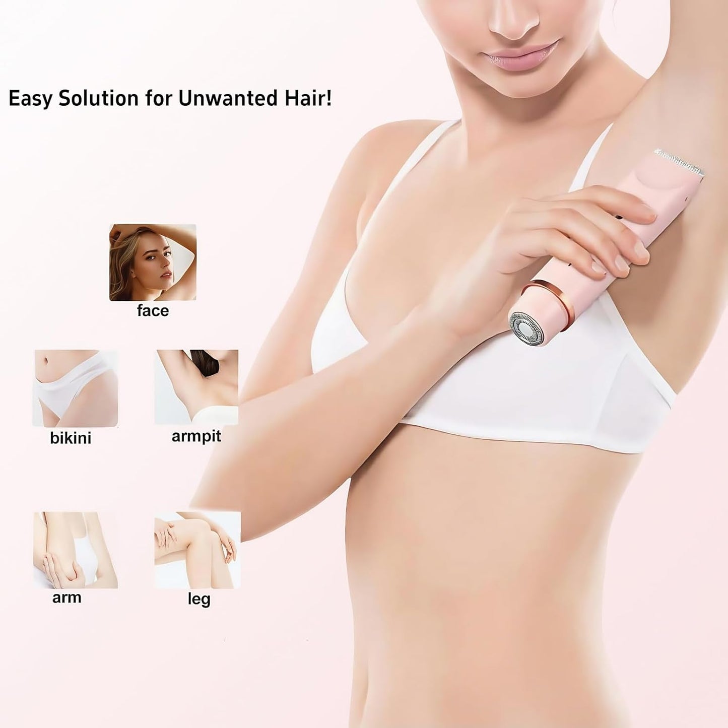 2-in-1 Women's Bikini Trimmer - Rechargeable, IPX7 Waterproof | Pain-Free for Face/Body/Sensitive Areas