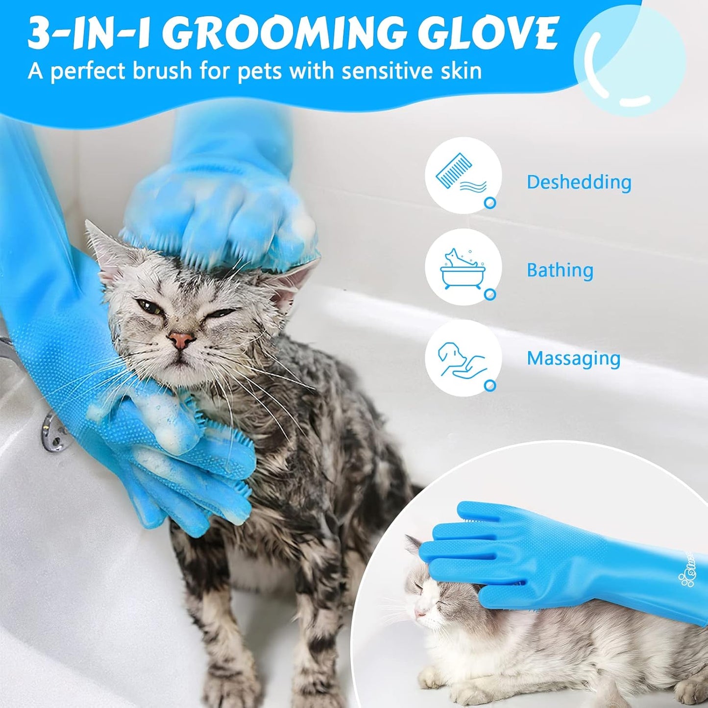 πΎ Pet Grooming Gloves: Heat-Resistant, Silicone 5-Finger β Wash/Bathe/Massage!