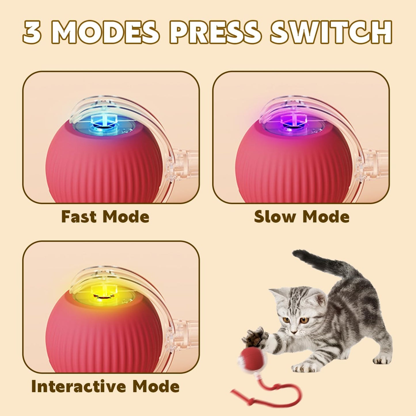 π±πΆ 2025 Interactive Pet Ball: 360Β° Auto-Roll, Fast-Moving β Super Fun!