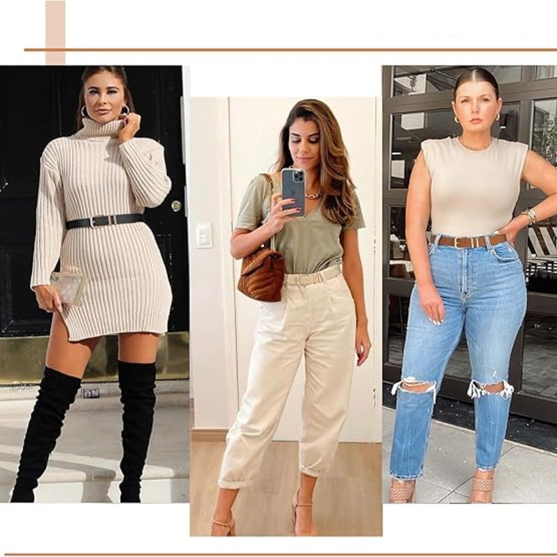 Women Belts For Jeans Dresses Pants Ladies Leather Waist Belt with Gold Buckle