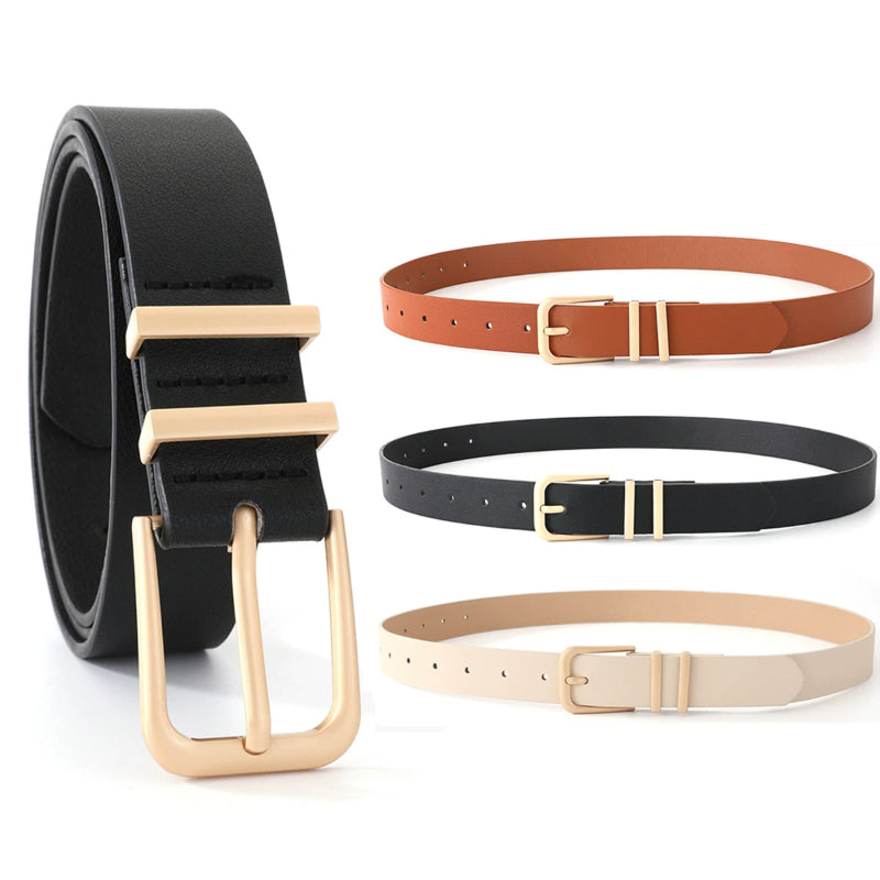 Women Belts For Jeans Dresses Pants Ladies Leather Waist Belt with Gold Buckle