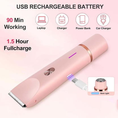 2-in-1 Women's Bikini Trimmer - Rechargeable, IPX7 Waterproof | Pain-Free for Face/Body/Sensitive Areas