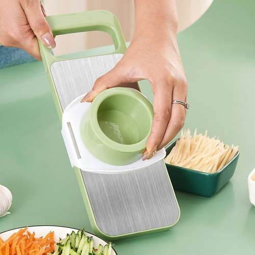 6 in 1 Vegetable Cutter with Cheese Grater, Adjustable Stainless Steel Blade, Comfort Grip, Safety Features, Easy to Clean, Carrot Grater, Cabbage Shredder, Cucumber Slicer - Stainless Steel Mandoline Slicer for Kitchen