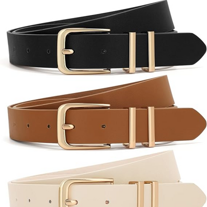Women Belts For Jeans Dresses Pants Ladies Leather Waist Belt with Gold Buckle
