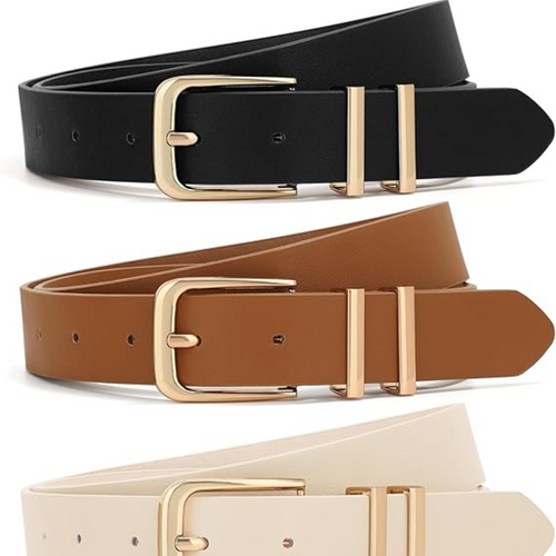 Women Belts For Jeans Dresses Pants Ladies Leather Waist Belt with Gold Buckle