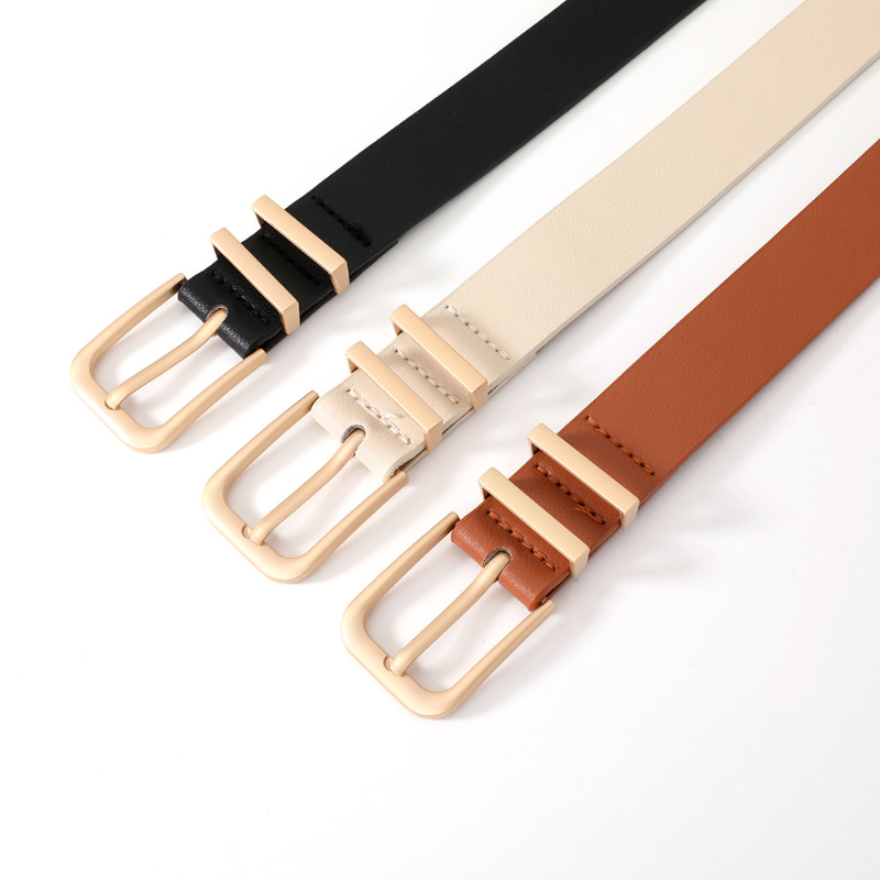 Women Belts For Jeans Dresses Pants Ladies Leather Waist Belt with Gold Buckle