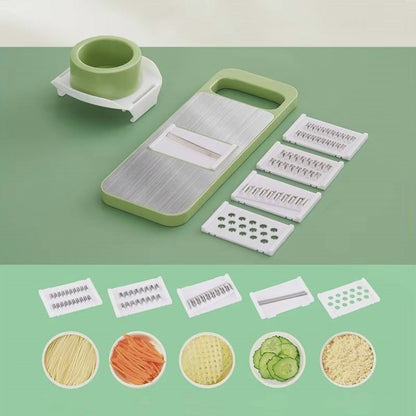 6 in 1 Vegetable Cutter with Cheese Grater, Adjustable Stainless Steel Blade, Comfort Grip, Safety Features, Easy to Clean, Carrot Grater, Cabbage Shredder, Cucumber Slicer - Stainless Steel Mandoline Slicer for Kitchen