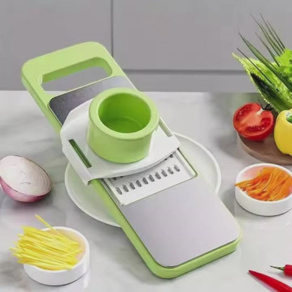 6 in 1 Vegetable Cutter with Cheese Grater, Adjustable Stainless Steel Blade, Comfort Grip, Safety Features, Easy to Clean, Carrot Grater, Cabbage Shredder, Cucumber Slicer - Stainless Steel Mandoline Slicer for Kitchen