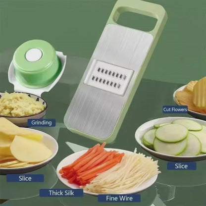 6 in 1 Vegetable Cutter with Cheese Grater, Adjustable Stainless Steel Blade, Comfort Grip, Safety Features, Easy to Clean, Carrot Grater, Cabbage Shredder, Cucumber Slicer - Stainless Steel Mandoline Slicer for Kitchen