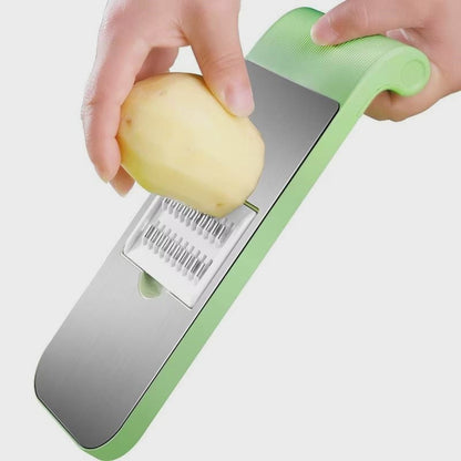 6 in 1 Vegetable Cutter with Cheese Grater, Adjustable Stainless Steel Blade, Comfort Grip, Safety Features, Easy to Clean, Carrot Grater, Cabbage Shredder, Cucumber Slicer - Stainless Steel Mandoline Slicer for Kitchen