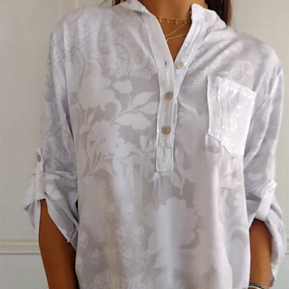 ??Limited Time Offer 49% OFF??Women's Casual Lapel Printed Top with Adjustable Sleeves