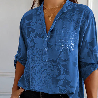 ??Limited Time Offer 49% OFF??Women's Casual Lapel Printed Top with Adjustable Sleeves