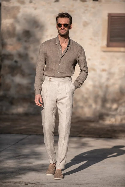 ??Men's Solid Color Straight Casual Trousers