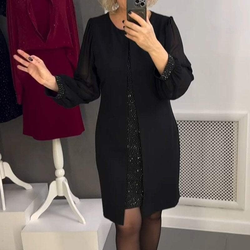 Rhinestone Decor Black Midi Dress✈️Free Shipping